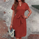 tie belt dress & Elegant V Neck Short Sleeve Casual Summer EX-STOCK