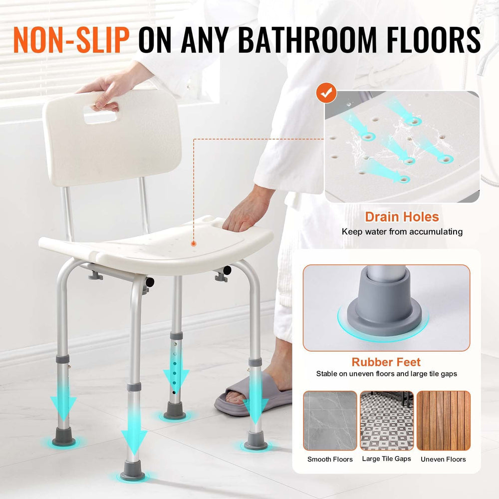 Shower Chair, Shower Seat With Back, Adjustable Height Shower Stool, Shower Chair For Inside Shower Bathtub, Non-slip Bathroom Bench Bath Chair For Elderly Disabled Handicap, 350 Lbs Capacity EX-STOCK