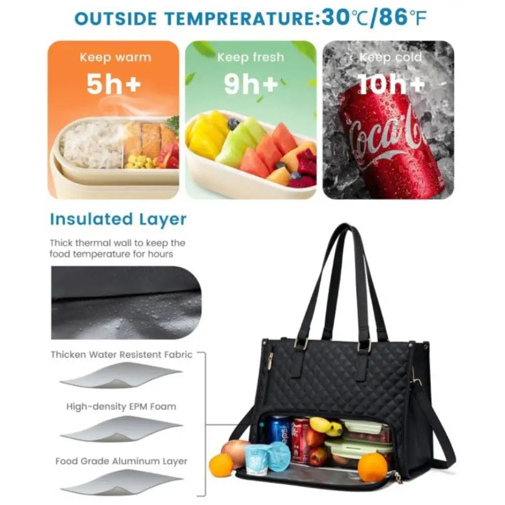 Convenient Commute New Lunch Bag Women's Insulated Lunch Box Women's Leak-proof Large Purse Diagonal Computer Storage EX-STOCK