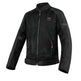 Black motorcycle jacket with brand logo on a white background