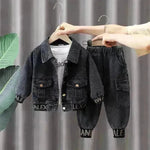 Neutral Unisex Denim Suit Spring Clothes Western Style Denim Two piece for boys and girls