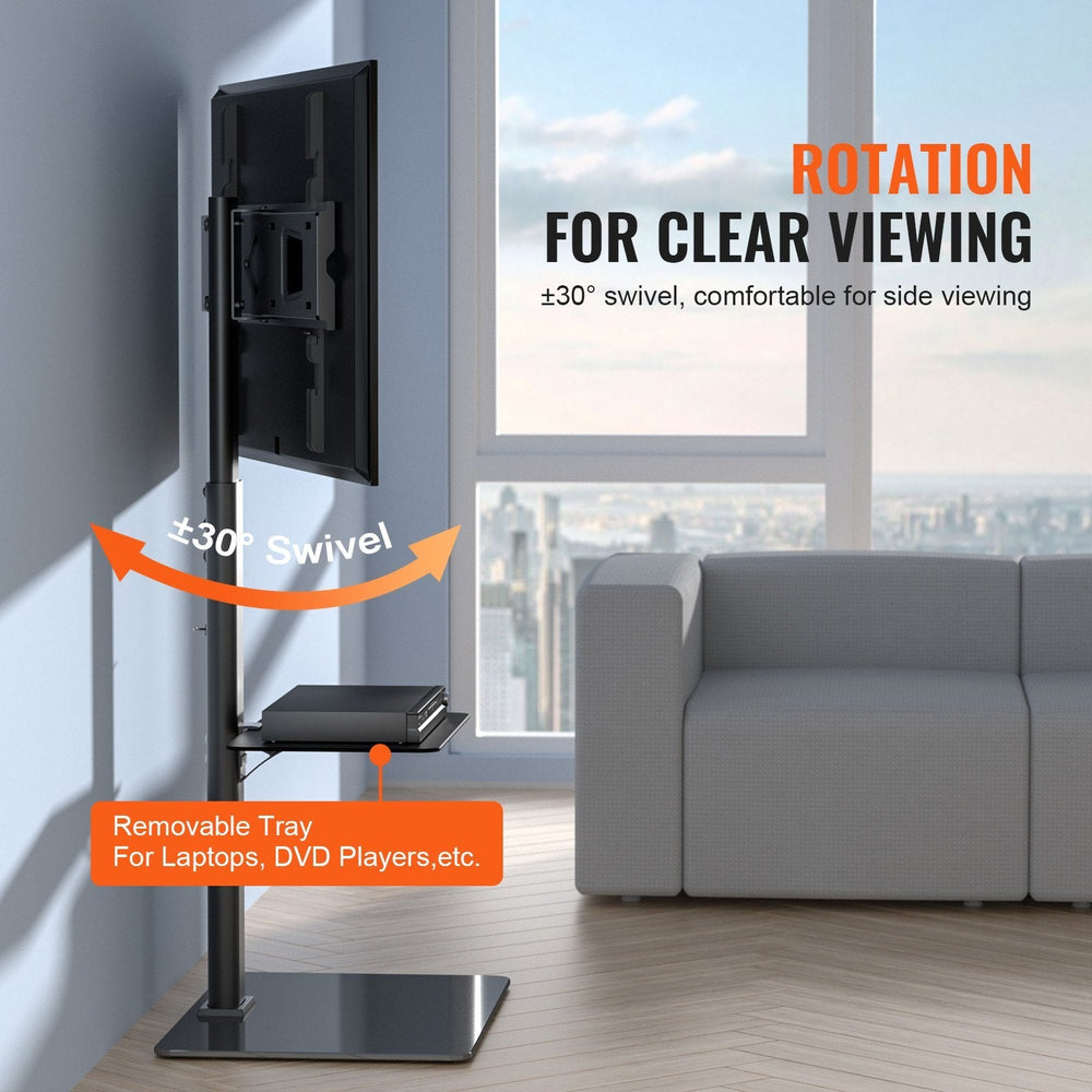 TV Stand Mount, Swivel Tall TV Stand For 32 To 65 Inch TVs, Height Adjustable Portable Floor TV Stand With Tempered Glass Base For Bedroom, Living Room EX-STOCK