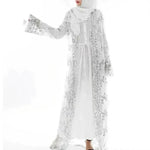 White Chiffon Sequin Embroidery Dubai  Abaya Kimono  Middle East ArabClothing - EX-STOCK CANADA