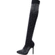 Women's Over-the-Knee Stiletto Boots – Pointed Toe Sparkle Mesh Sock Thigh High Heels 