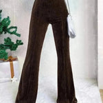 High Waist Lamp Wick Corduroy Bell-bottom Pants Wide Leg Women - EX-STOCK CANADA