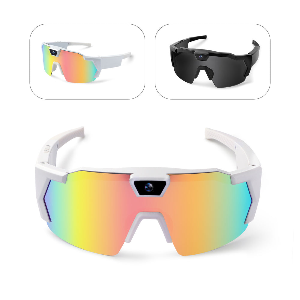 Multicolored reflective sunglasses with white frame on a white background