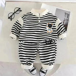 Casual Letter Stripes Loose Round Neck Boys' Long Sleeve Sweater Suit Two piece for boys
