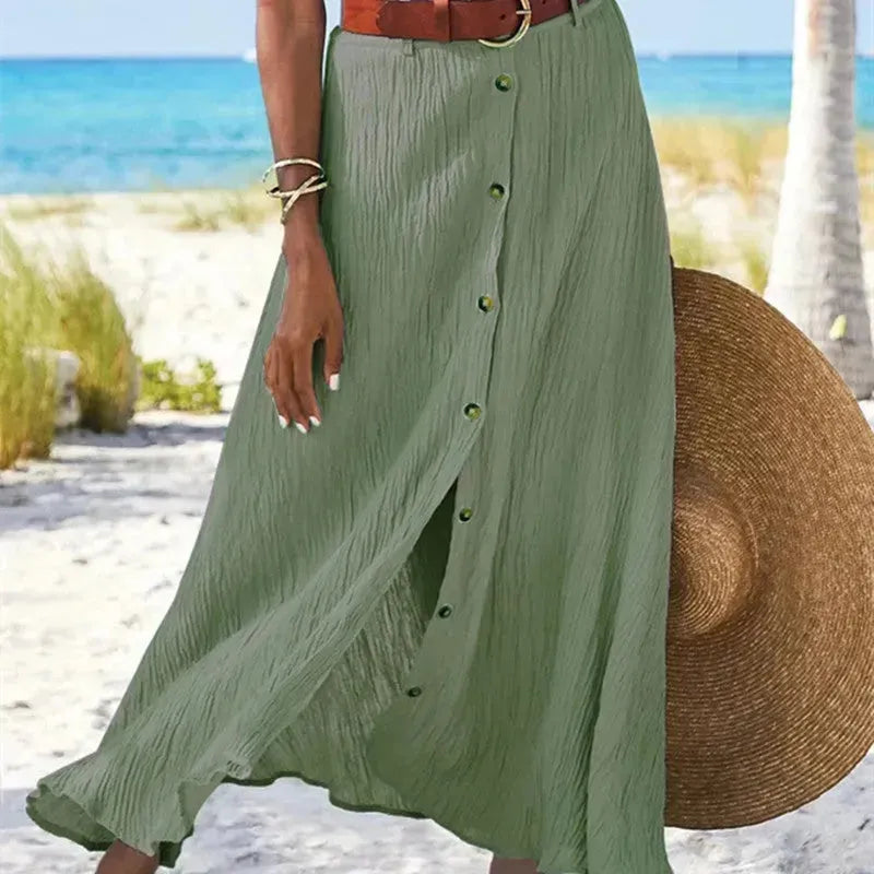 Women's summer Fashion Cotton Linen A-Line Hip Mid Waist Long maxi Skirt - EX-STOCK CANADA