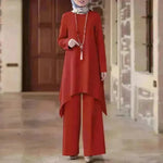 Two piece Arabset Middle East Solid Color Round Neck Pullover Midi Skirt and Pant Outdoor event ArabCo ord for Women  ArabWork outfit