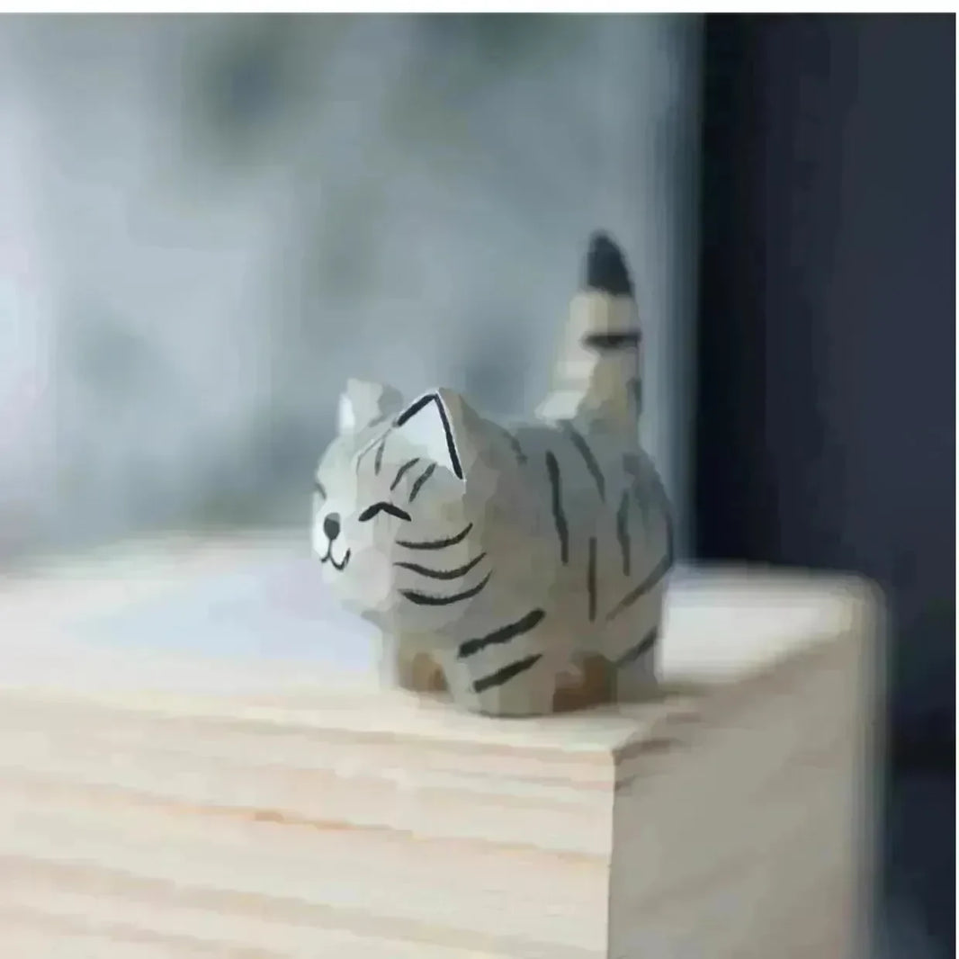 Creative Decorative Hand carved wooden Cat Trinkets Ornaments - EX-STOCK CANADA