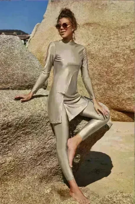 Pure Color Long-sleeved Trousers Fully Surrounded Conservative Beach Surfing Sunscreen ArabSwimsuit EX-STOCK