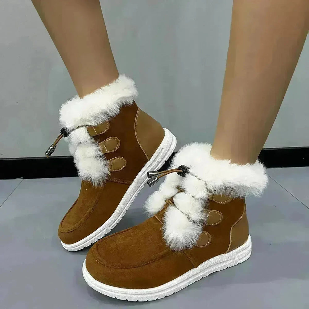 Fashion Suede Fleece Snow Boots Winter Warm Plush Round Toe Cotton Shoes Versatile Simple Short Boot For Women - EX-STOCK CANADA