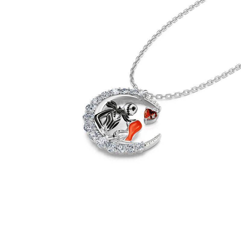 Halloween Moon-shaped Skull Necklace With Rhinestones Couple Love Clavicle Necklace Men And Women Jewelry Accessories EX-STOCK
