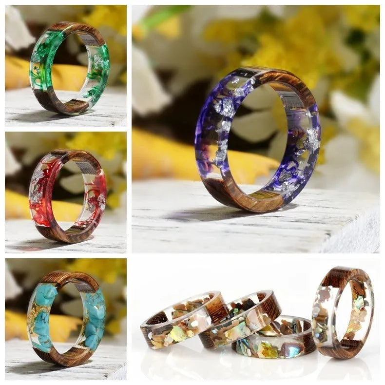 Cross-border Foreign Trade New Wood Resin Ring Diy Handmade Dried Flower Epoxy Ring