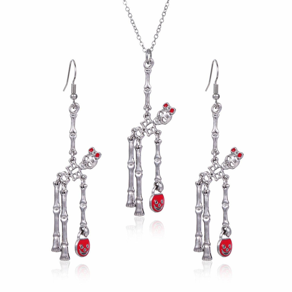 3pcs Halloween Skeleton Earrings And Necklace Set Creative Retro Personality Jewelry Accessories EX-STOCK