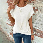 Casual Summer Short-sleeved Waffle blouse Top Summer New Solid Color Casual Evening Top For Women