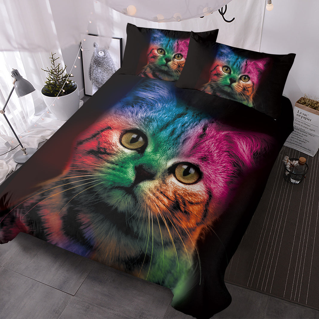 Cat Bedding For Kids Girls Boys Cute Colorful Cat Pattern Quilt Cover Bedspread 3 Piece Bold Color Black Animal Duvet Cover Set For Single Bed EX-STOCK Canada 