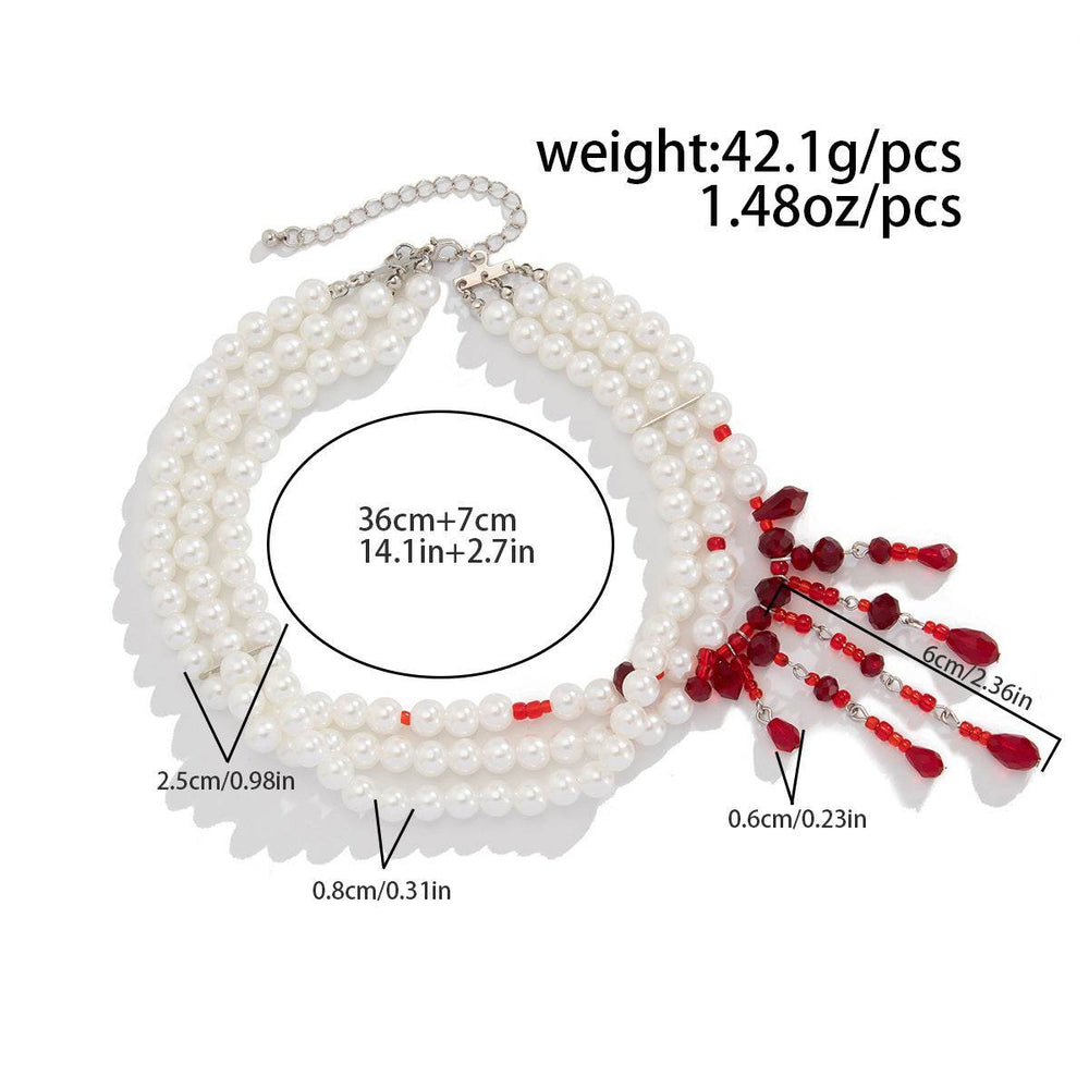 Halloween Blood Drop Tassel Pearl Crystal Necklace - EX-STOCK Canada