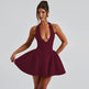 Elegant Ladies Deep V-neck flared Halter Neck Mini dress for Party Club Date - EX-STOCK CANADA