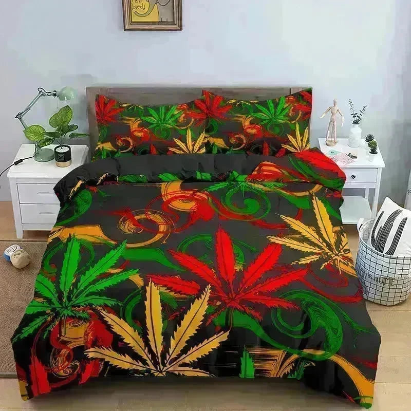 Colorful Psychedelic Weed Leaf Bedding Set - EX-STOCK CANADA