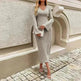Cashmere V-neck Long bell sleeve Slim fit Midi Winter Sweater Dress - EX-STOCK CANADA