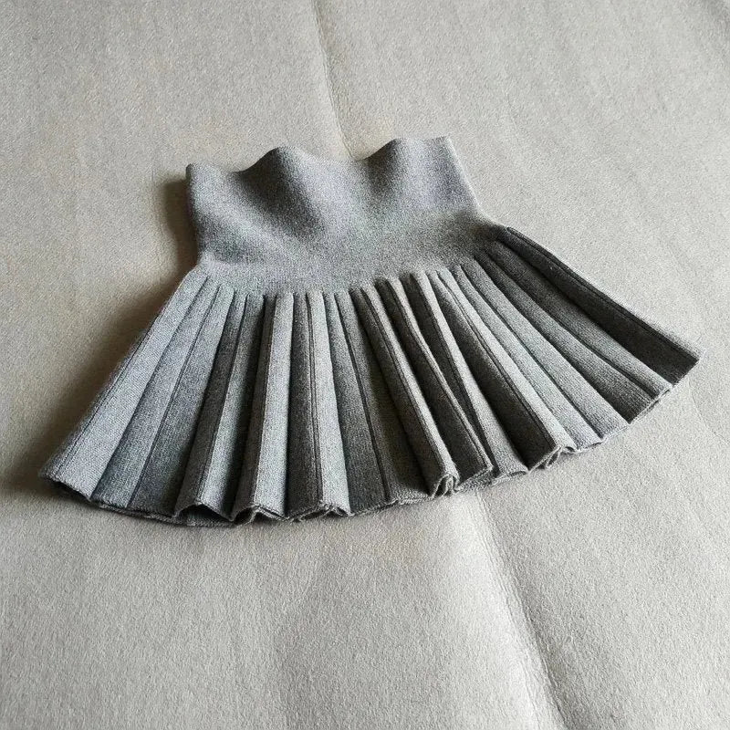 Girls Autumn Clothing Knitted Skirt High Waist Pleated Mini Skirt - EX-STOCK CANADA