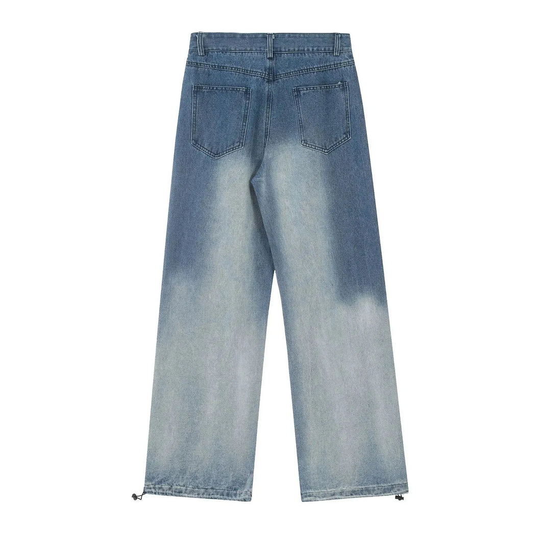 Gradient Tie-dye Straight-leg Denim Trousers Men Jeans