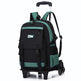 Black and green rolling backpack on a white background