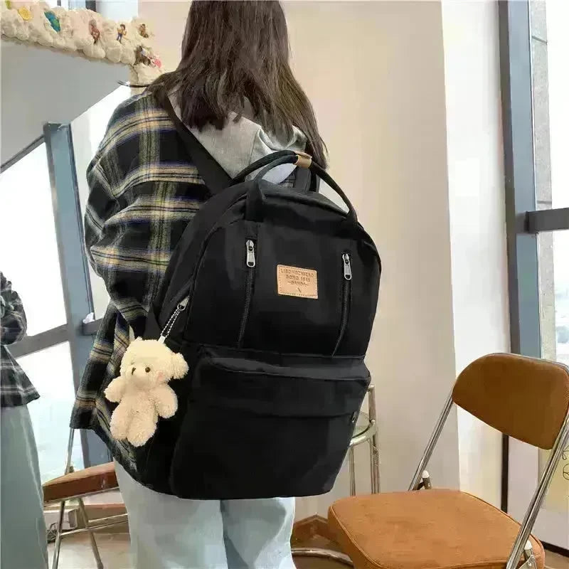 Cool Canvas Backpacks School Bag Double Zipper Bookbag - EX-STOCK CANADA