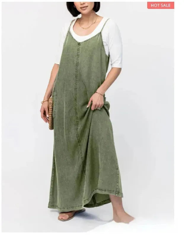 New Suspender Leisure Denim mum loose long Dress - EX-STOCK CANADA
