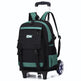 Black and green backpack with wheels on a white background