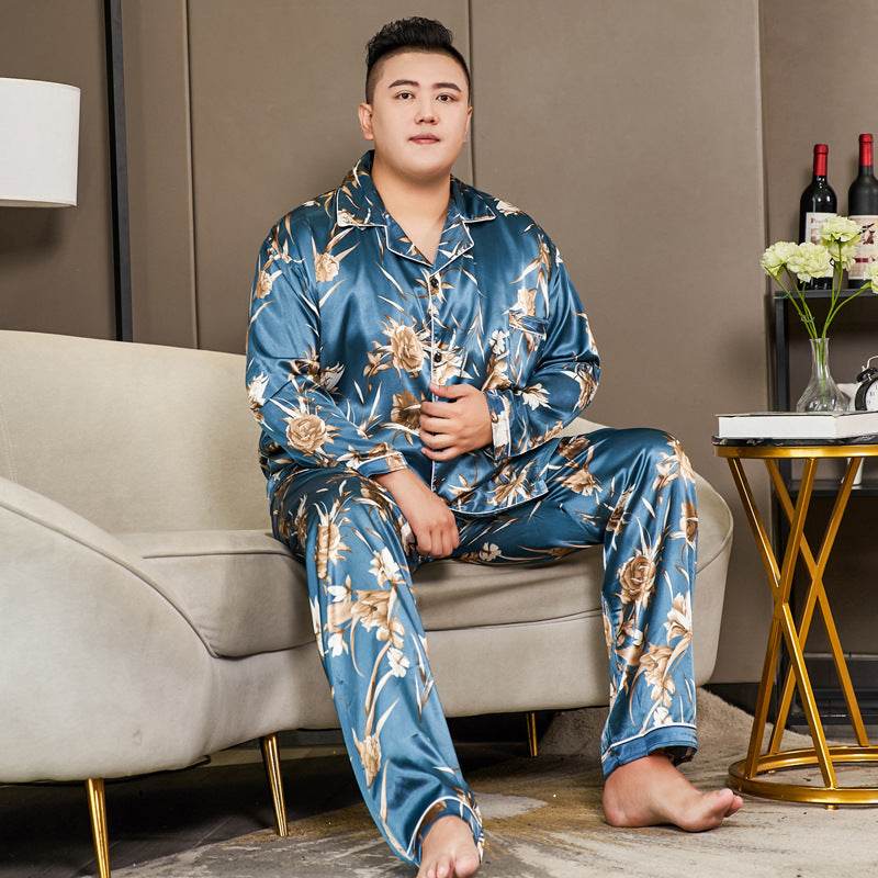 Cut Flower Fat Men's Pajamas Extra Ice Silk EX-STOCK