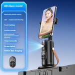 Phone holder with remote control and features listed on a blue background