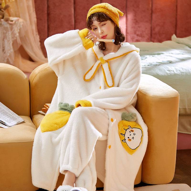 Sweet Fall Pajamas Flannel Nightgown Women - EX-STOCK Canada
