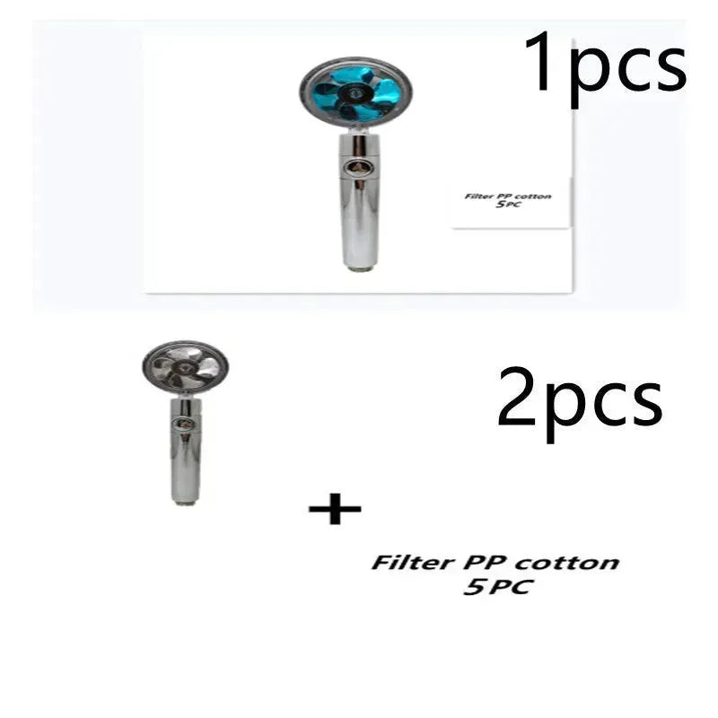 Propeller Driven Shower Head With Stop Button And Cotton Filter Turbocharged High Pressure Handheld Shower Nozzle - EX-STOCK CANADA