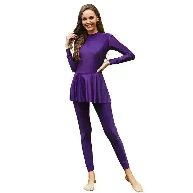 Pure Color Long-sleeved Trousers Fully Surrounded By Conservative Beach Surfing Sunscreen ArabOne-piece Swimsuit EX-STOCK