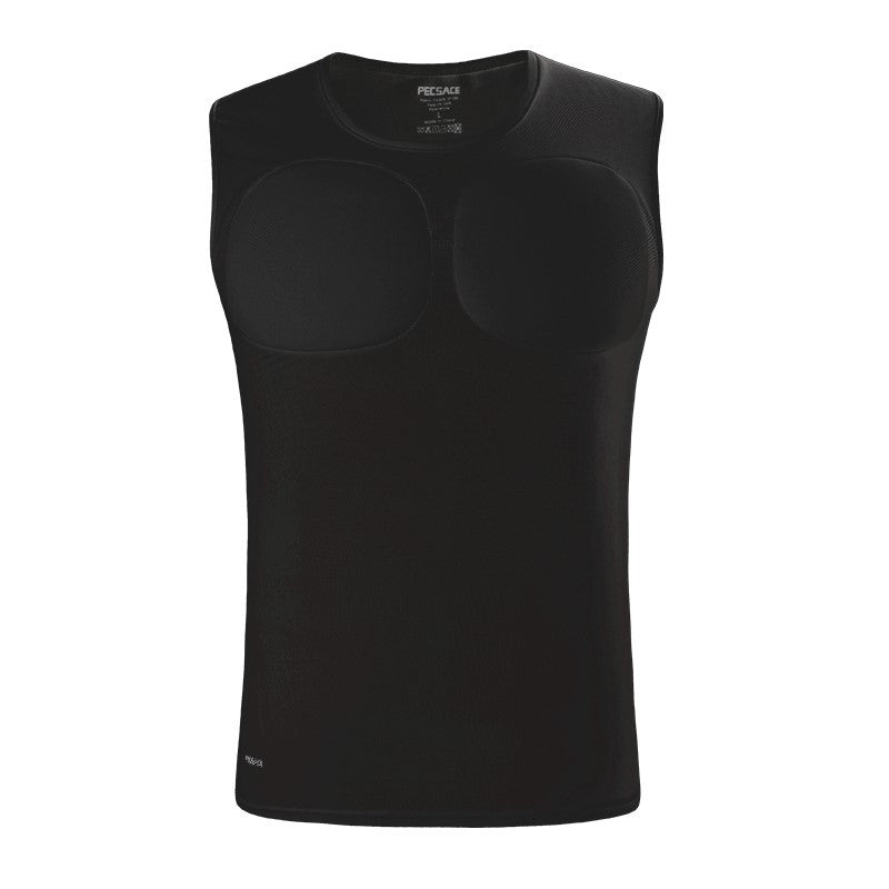 Black sleeveless athletic shirt on a white background