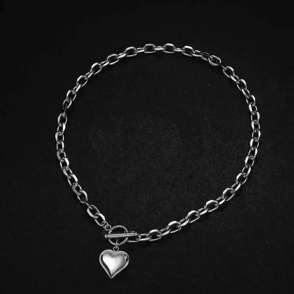 Personalized Punk Stainless Steel Peach Heart Pendant Hemp Flowers Valentine Necklace - EX-STOCK CANADA