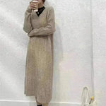 Autumn Winter Knitted V-neck Long Sweater Dress