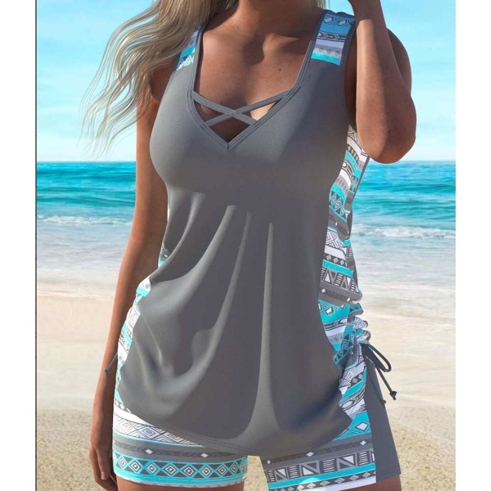 Women's Split Large Sport Conservative Style Wide Shoulder Strap Tankini Swimsuit Set EX-STOCK