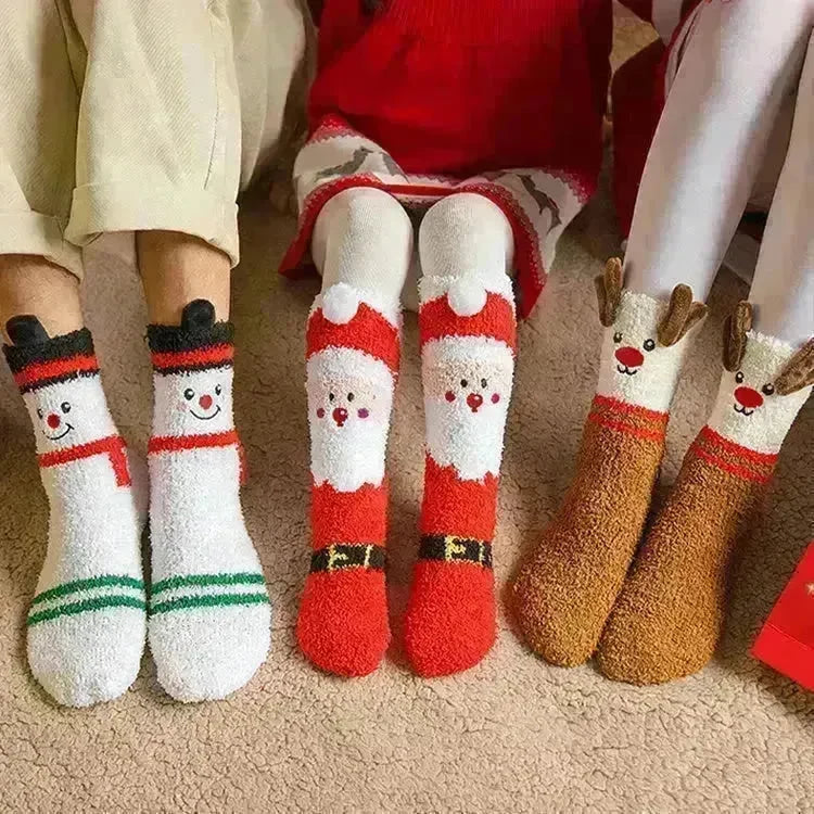 Child Christmas Socks Winter No-shedding Cute Elk Elk Santa Claus Snowman Sleeping Floor Coral Fleece Socks - EX-STOCK CANADA