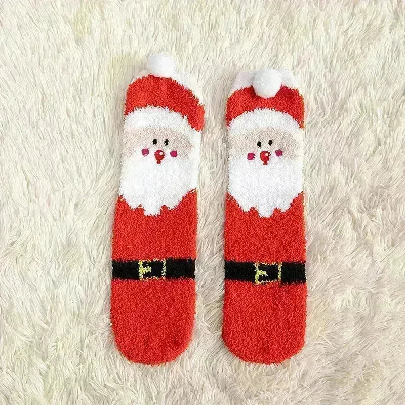 Child Christmas Socks Winter No-shedding Cute Elk Elk Santa Claus Snowman Sleeping Floor Coral Fleece Socks - EX-STOCK CANADA