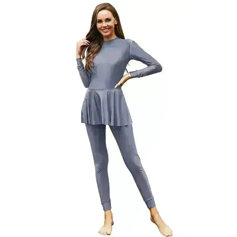 Pure Color Long-sleeved Trousers Fully Surrounded By Conservative Beach Surfing Sunscreen ArabOne-piece Swimsuit EX-STOCK