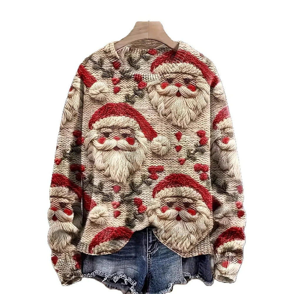 Women's Pullover Christmas Pattern Round Neck Sweatshirt EX-STOCK Canada 