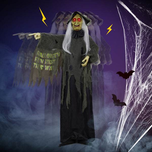 6ft Eye Red Light Vibration Witch Sound Voice Control, Standing Guiding Witch, Battery Model - Batteries Not Included, Halloween Standing Decoration - EX-STOCK Canada
