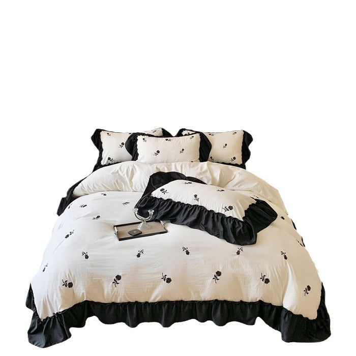Embroidered Wide Edge Floral Duvet Cover Fitted Sheet EX-STOCK Canada 