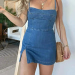Fashion Slim Fit Slit Sling Denim Mini  sleeveless Dress Women - EX-STOCK CANADA