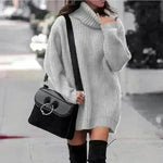 Autumn Winter Solid Cashmere oversized Knitted Mini Turtleneck Sweater Dress - EX-STOCK CANADA