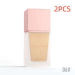 A bottle of foundation sunscreen shade 06 on a white background with a pink cap, featuring a '2PCS' text overlay in red and a '06#' shade code overlay in gray.