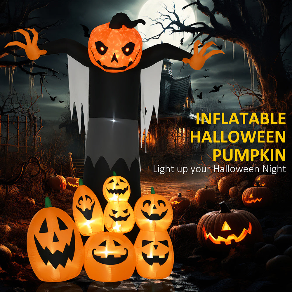 9ft Halloween Inflatables Outdoor Decorations, Pumpkin Ghost With Pumpkin Patch, Outdoor Giant Blow Up Yard Decor With Build-in LED For Garden, Lawn, Party, Holiday EX-STOCK